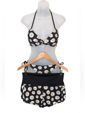 Skinny Dip by Melissa Daisy Swim Set 3pc Halter Bikini Top Bottoms Shorts XS S M